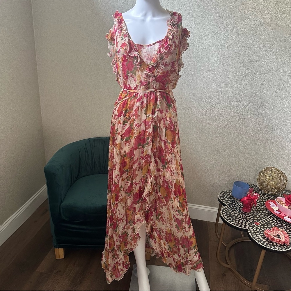 Sundance Maxi Dress Women's Large Pink Floral Asymmetrical Peony Spirit Boho NWT